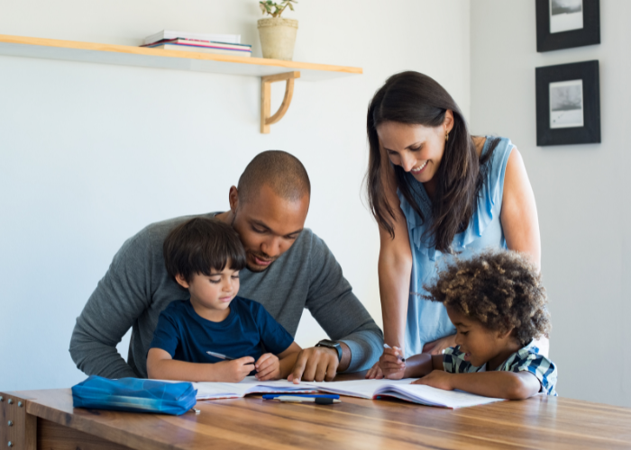 family sitting down together to schedule