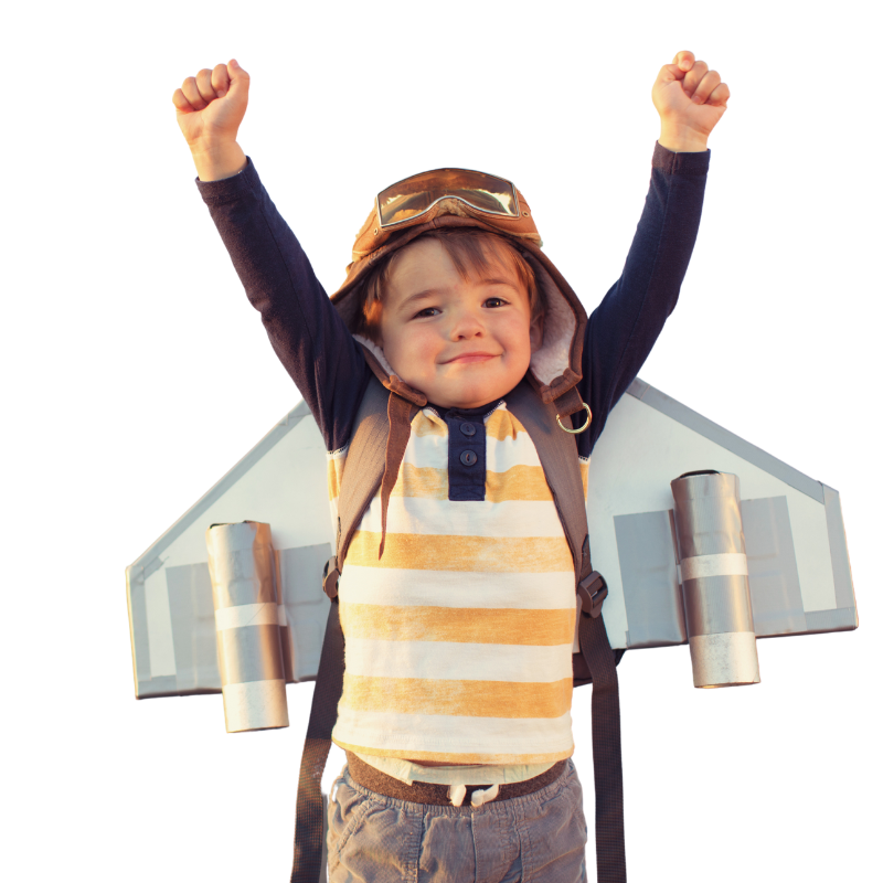kid with an airplane backpack