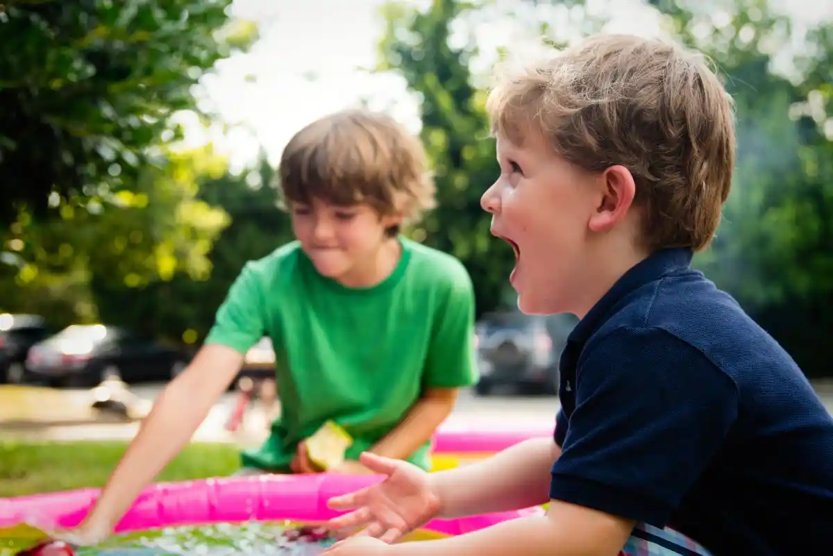 Two young boys playing